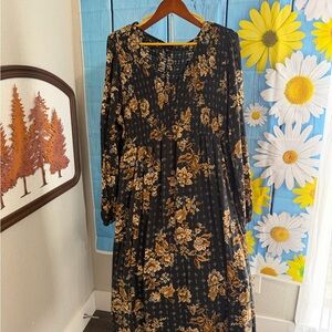 torrid Black Floral Long Sleeve Midi Dress